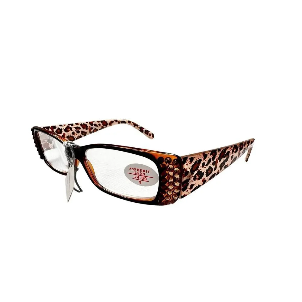 Swarovski Crystal Reading Glasses With Leopard Print New With Tags & Case +4.00